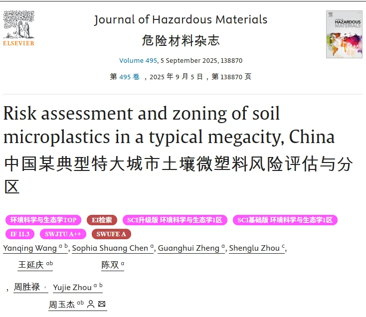 JHM 中国特大城市土壤微塑料风险评估