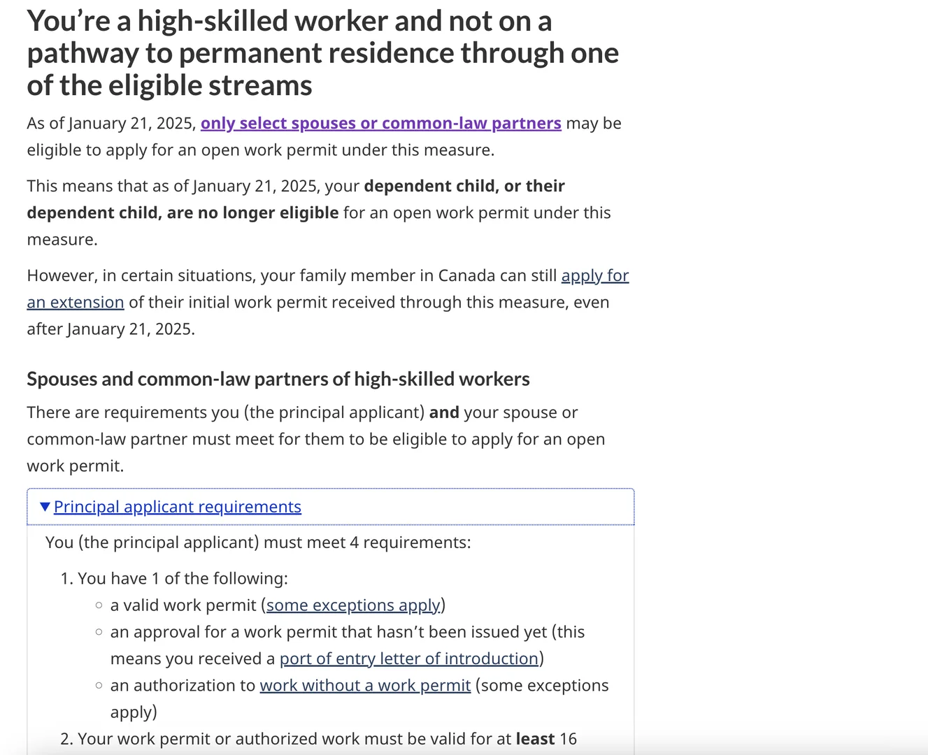 2025年1月25起，毕业工签可申请配偶工签列表