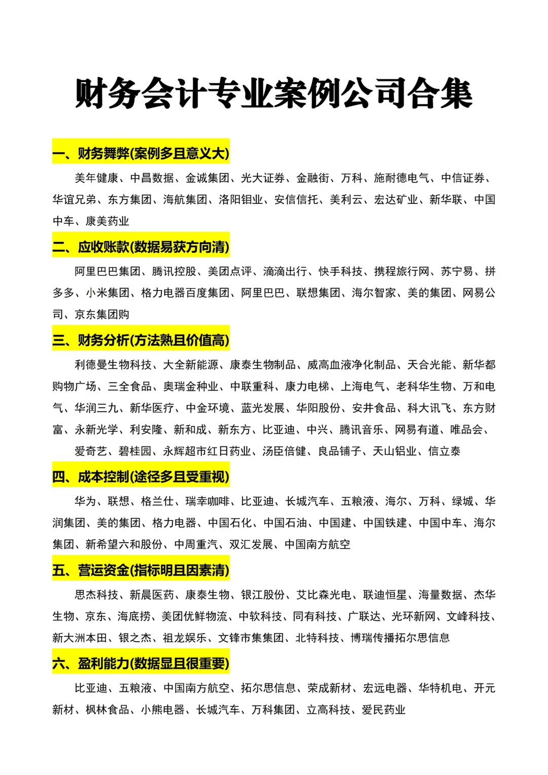 会计财务管理专业案例公司汇总（附网站）