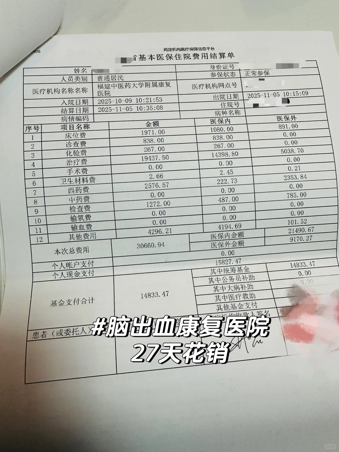 康复医院27天要花多少钱?花销盘点?