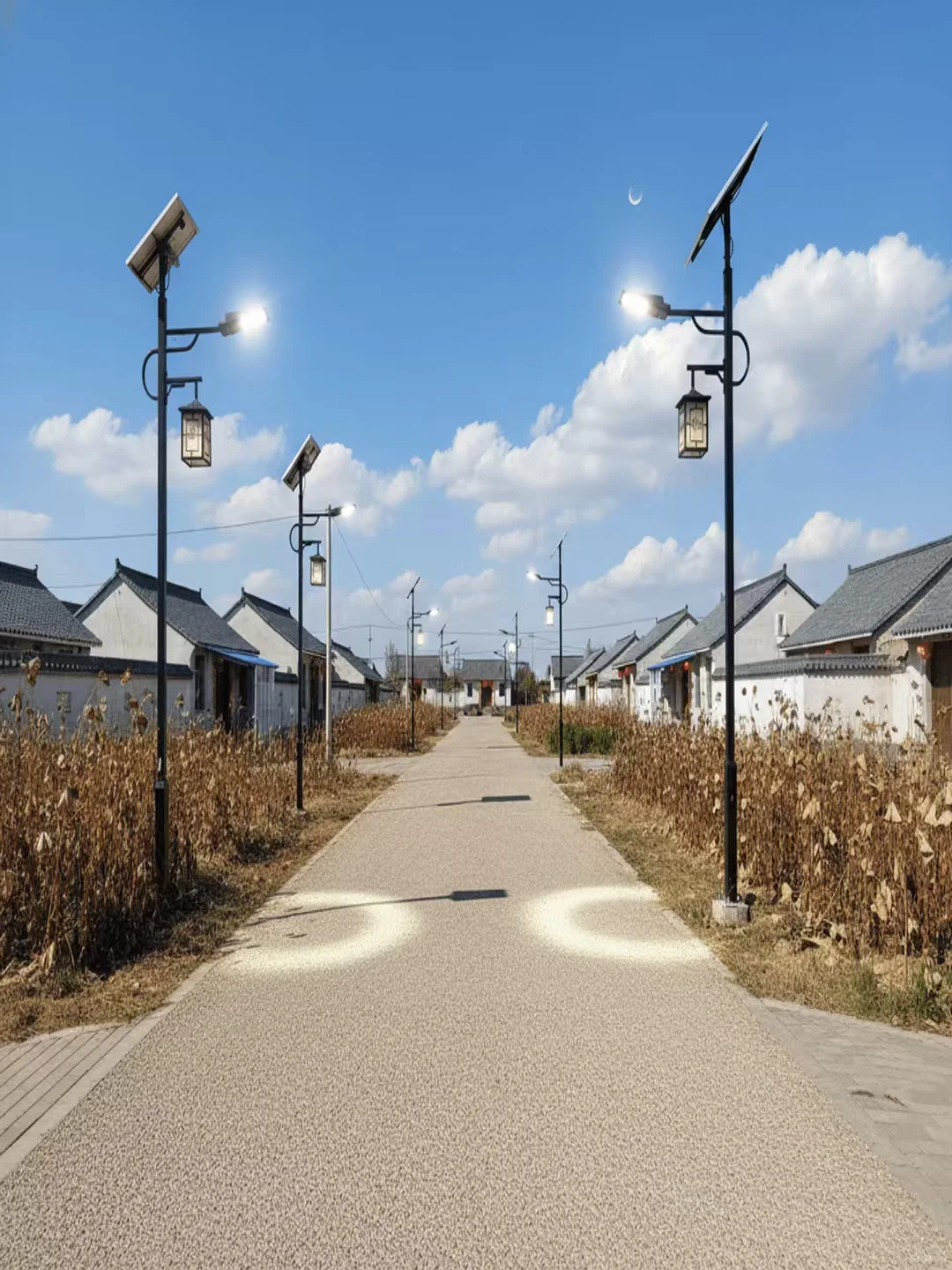 农村太阳能路灯在药材产区碎石路应用