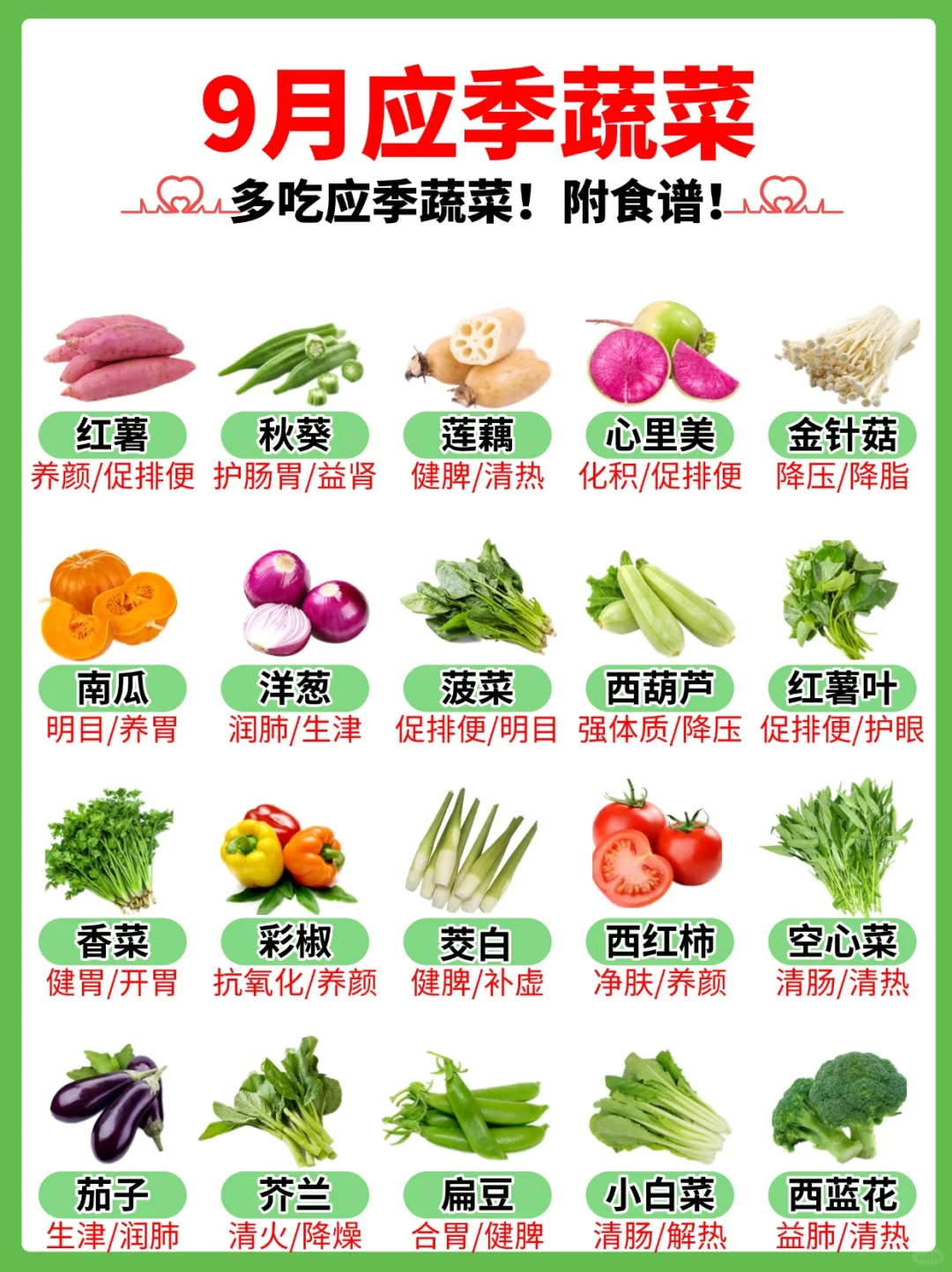 9月应季蔬菜！附经典菜谱！大人小孩多吃！