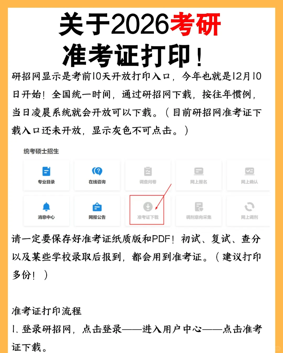 2026考研准考证打印全面流程