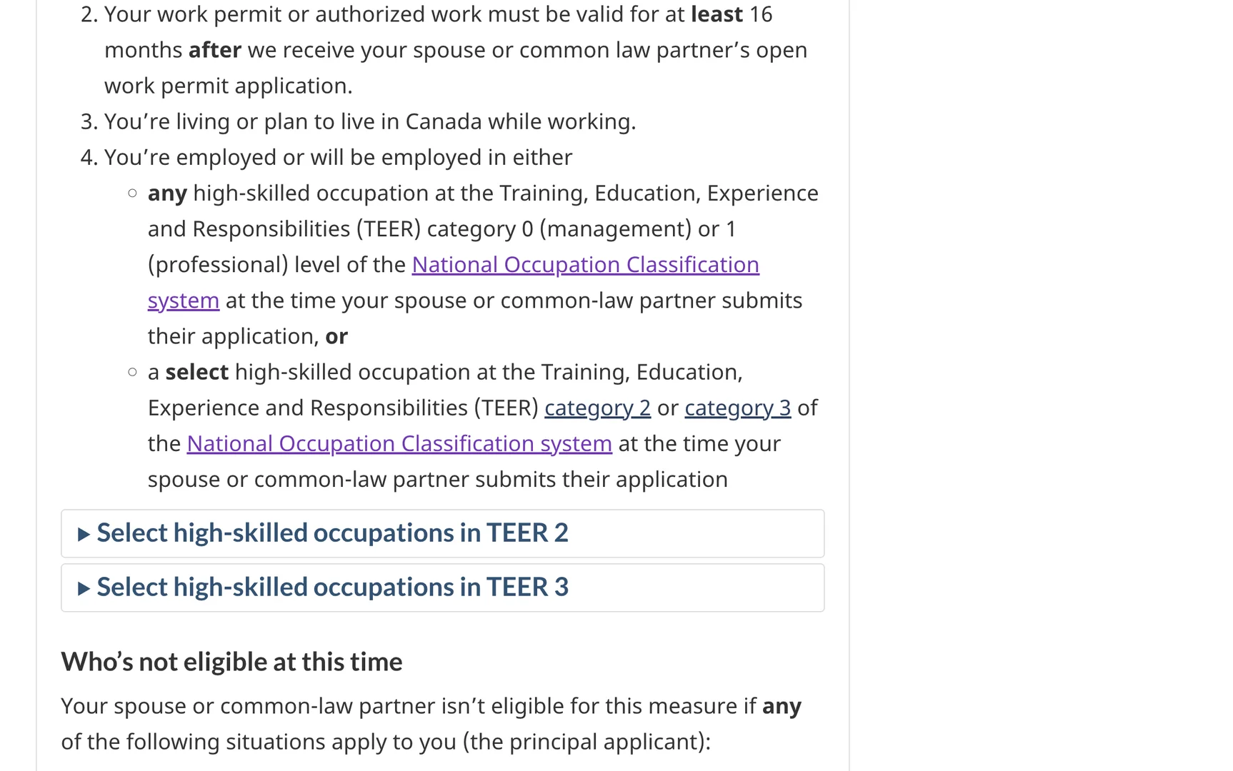 2025年1月25起，毕业工签可申请配偶工签列表