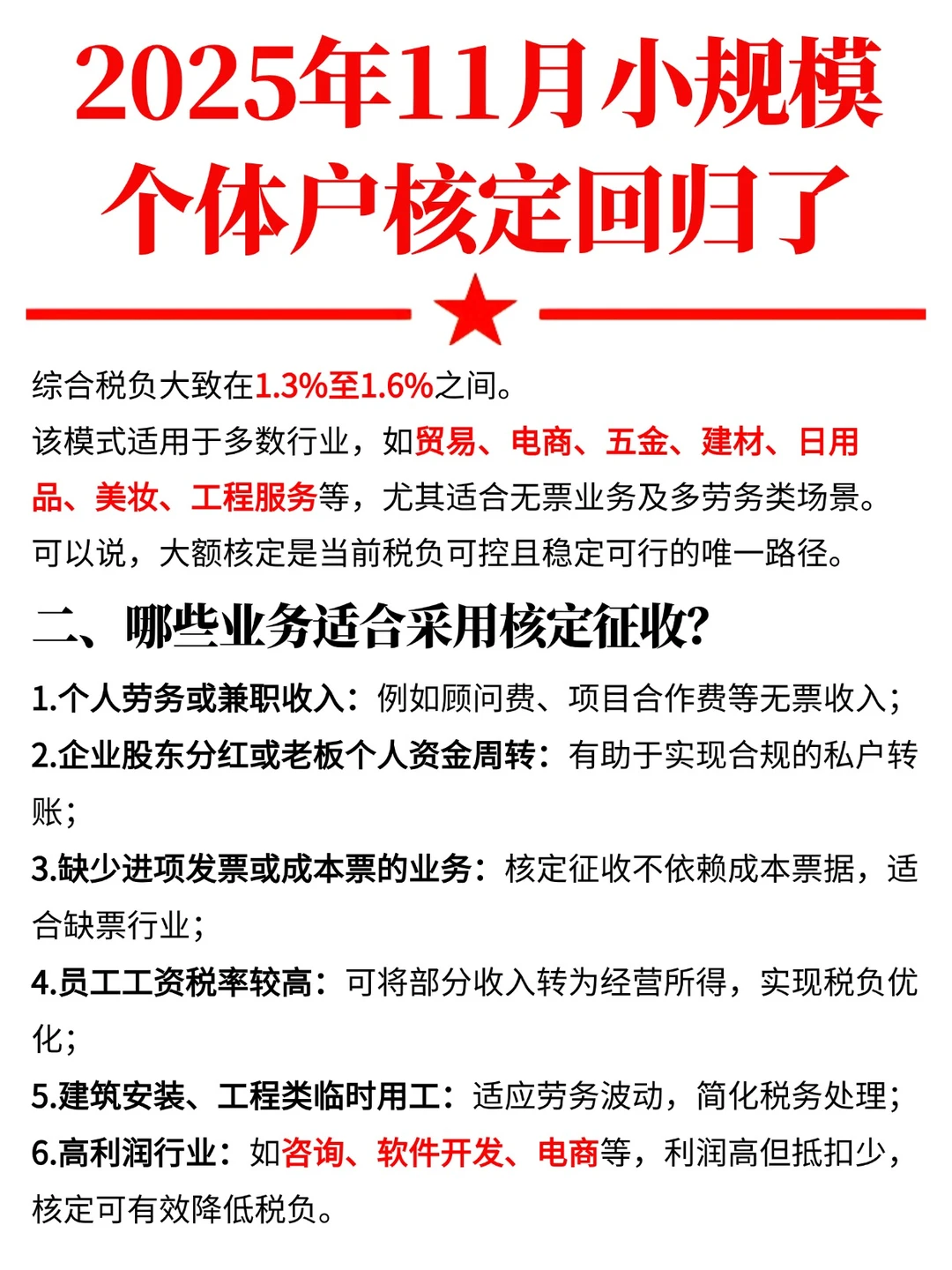 2025年11月小规模个体户核定回归了