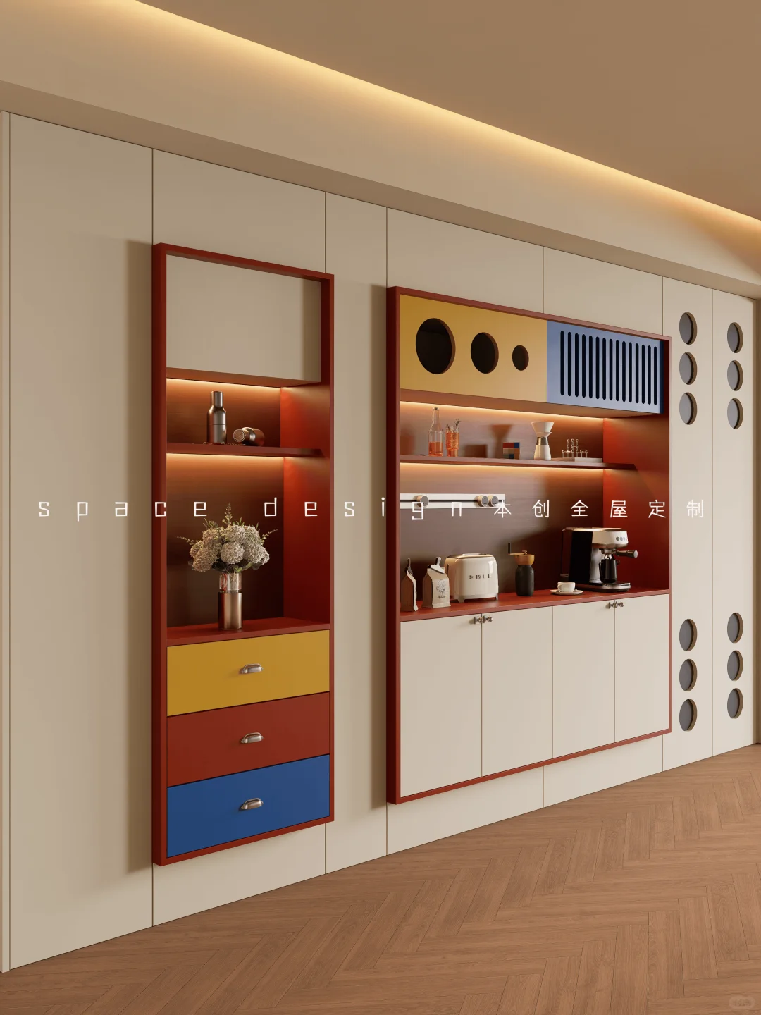 新作‼️全屋定制餐边柜多巴胺风✔谁懂啊~