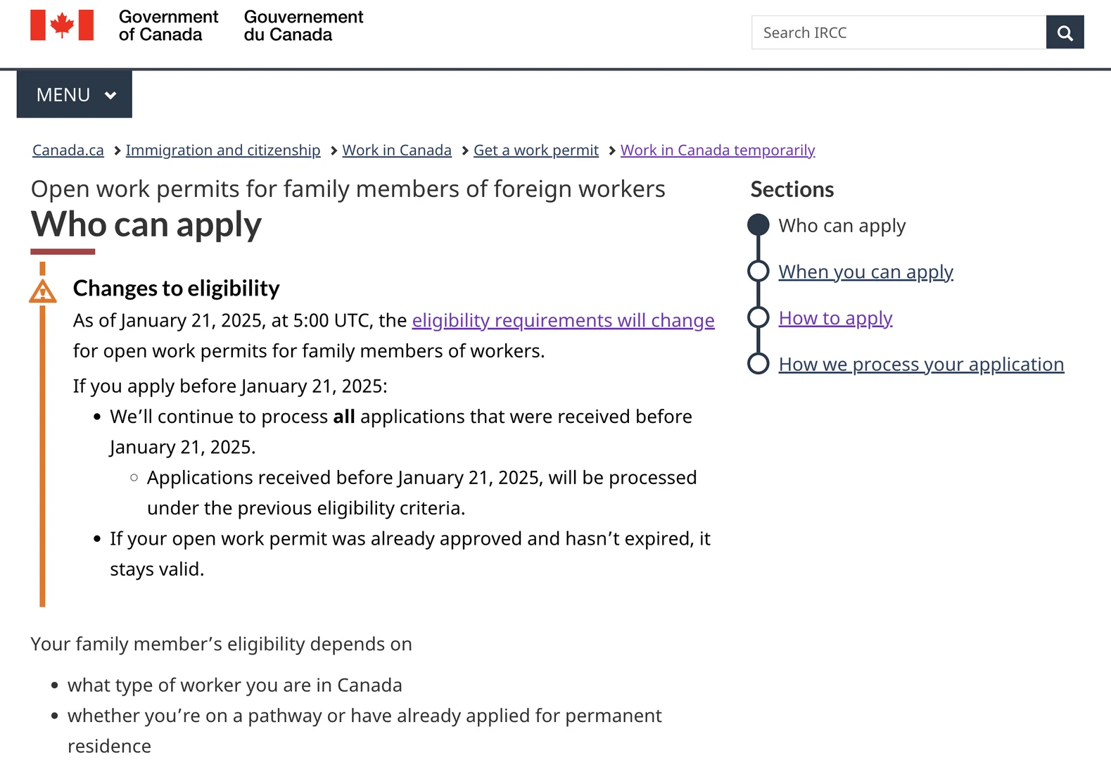 2025年1月25起，毕业工签可申请配偶工签列表
