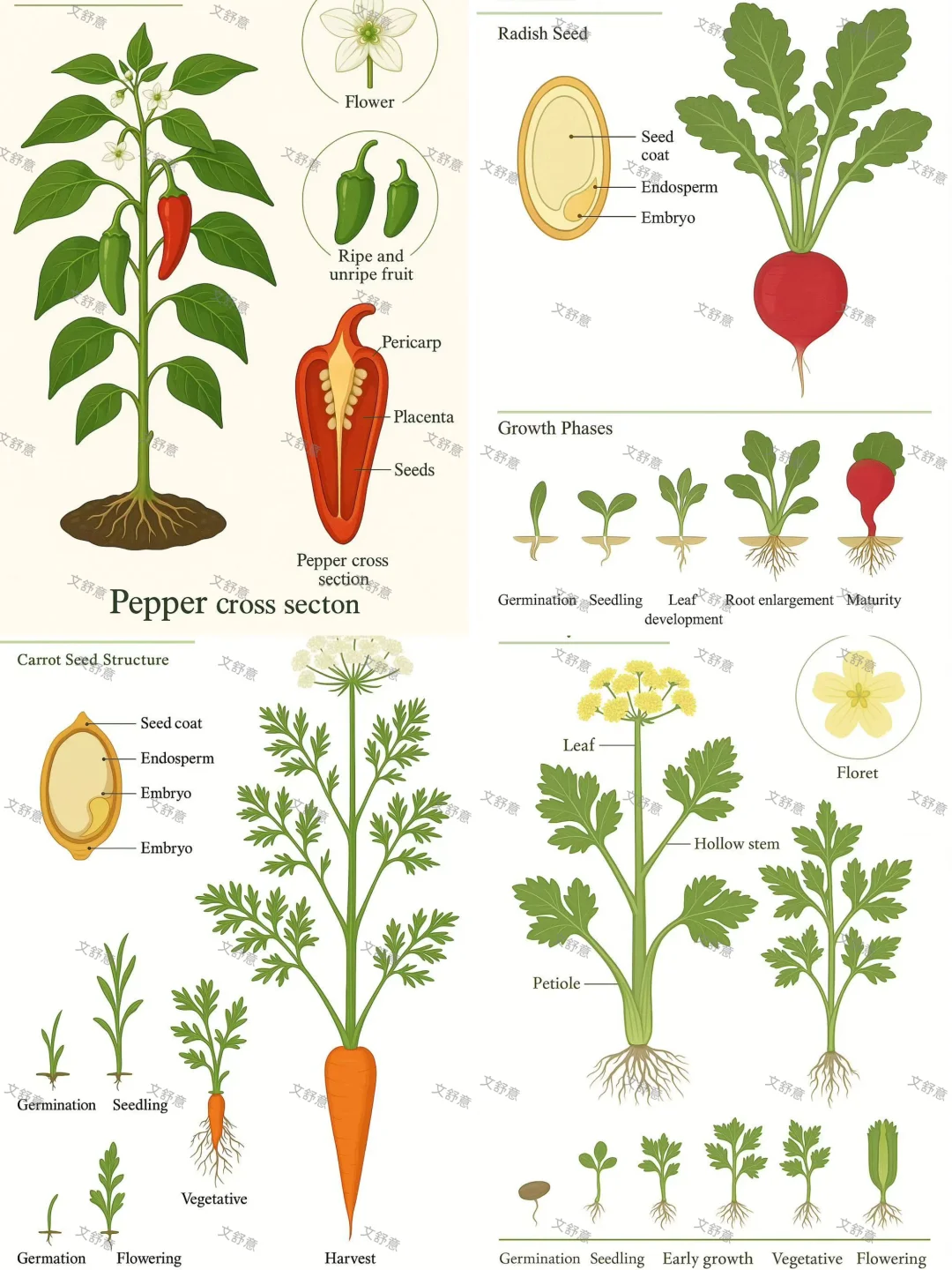 ?蔬菜成长| 辣椒、胡萝卜、萝卜、芹菜