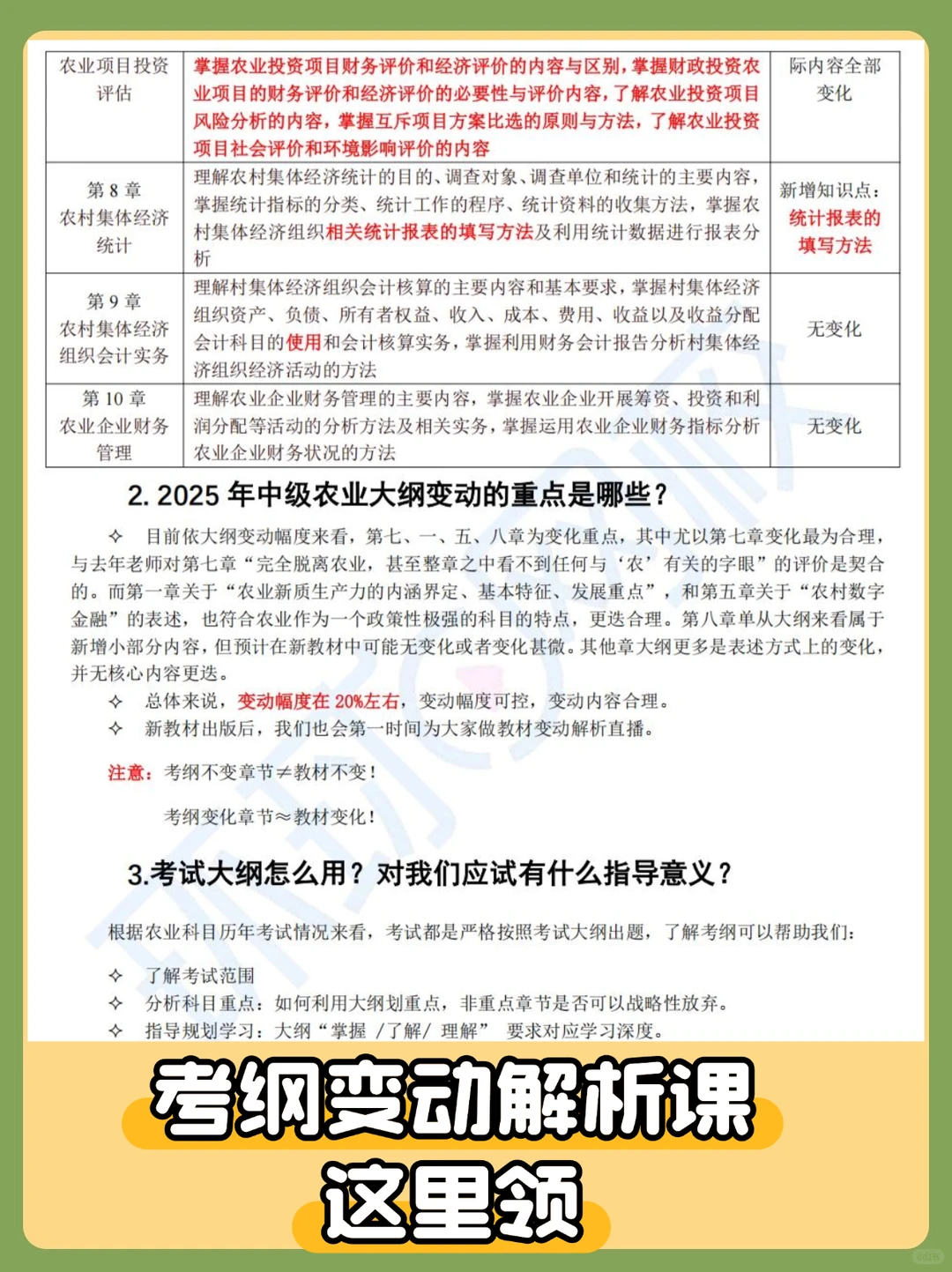 25年中级经济师《农业》大纲解读（附视频）