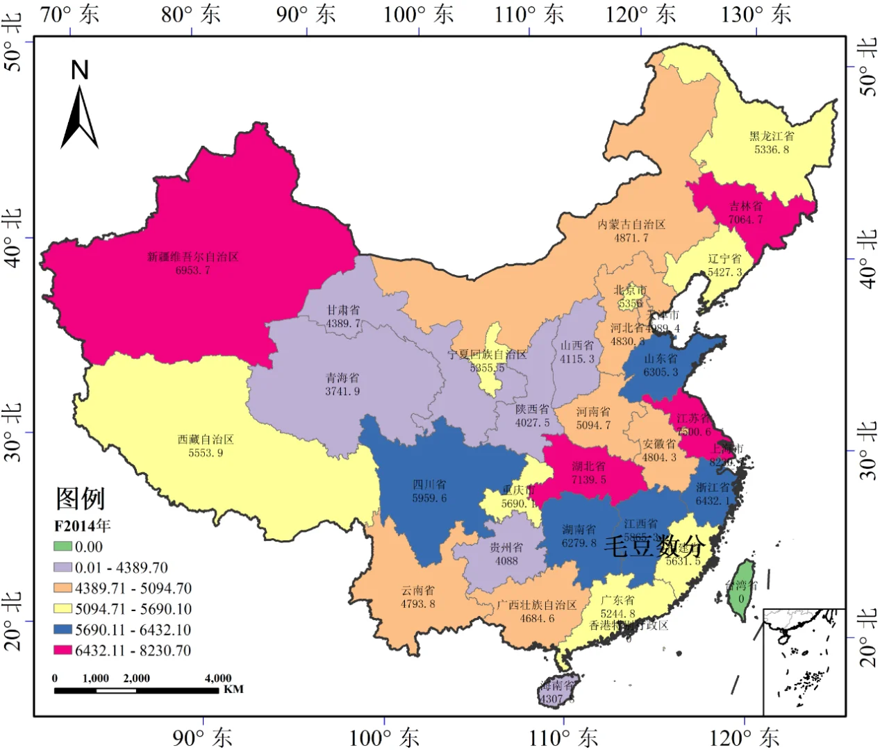 我国不同区域秋收粮食作物单位面积产量数据