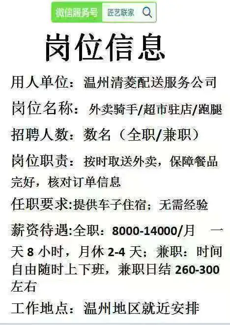 匠艺联家11月11日岗位信息