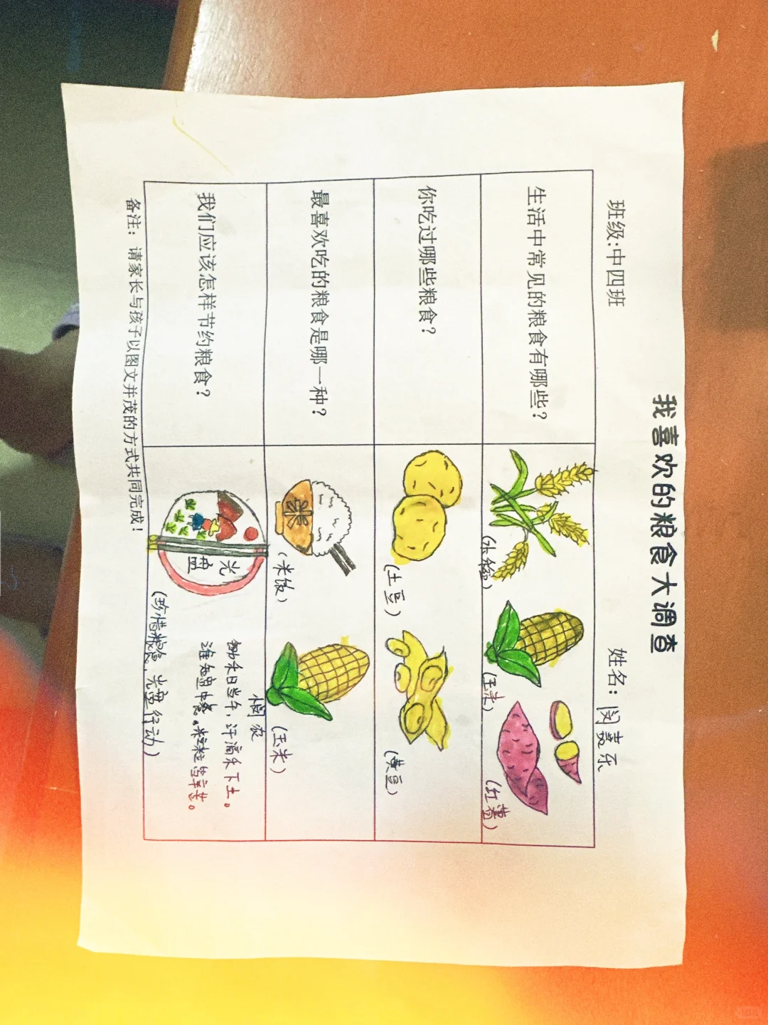 幼儿园作业,喜欢的粮食大调查