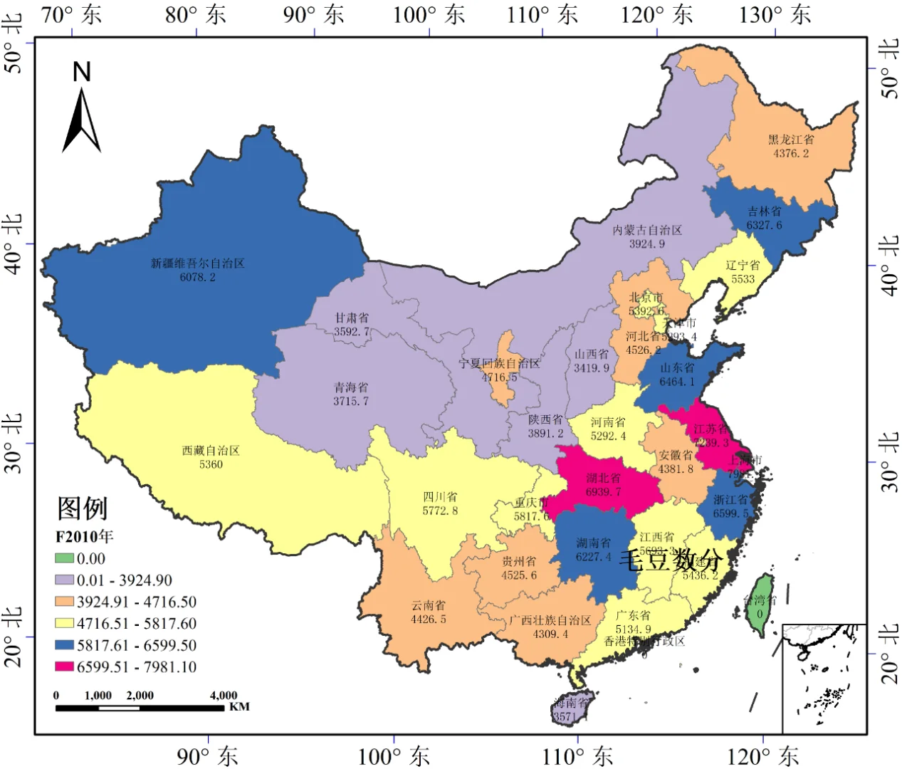 我国不同区域秋收粮食作物单位面积产量数据