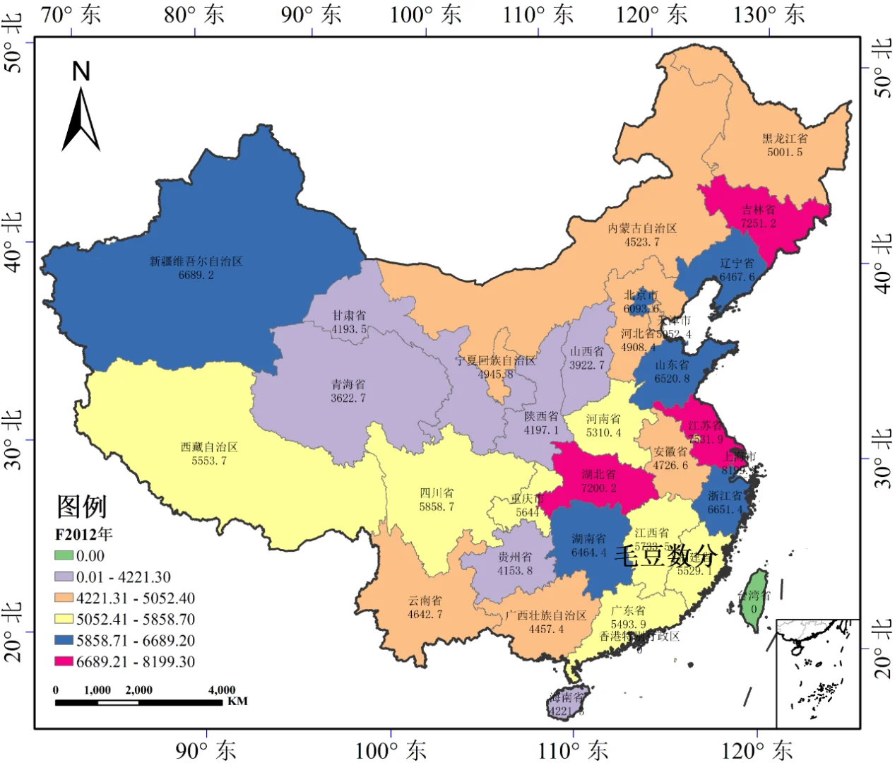 我国不同区域秋收粮食作物单位面积产量数据