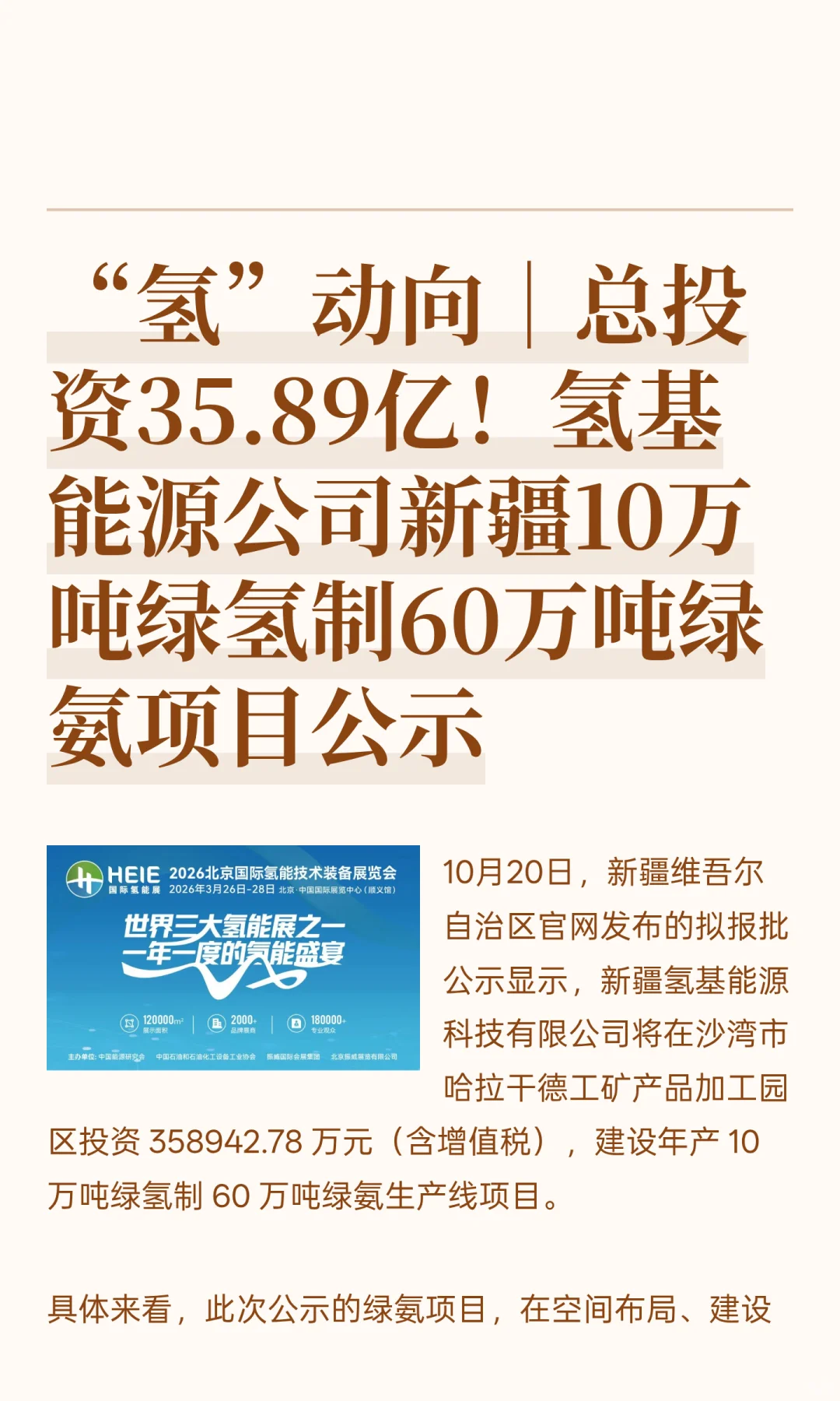 氢基能源公司新疆绿氨项目公示