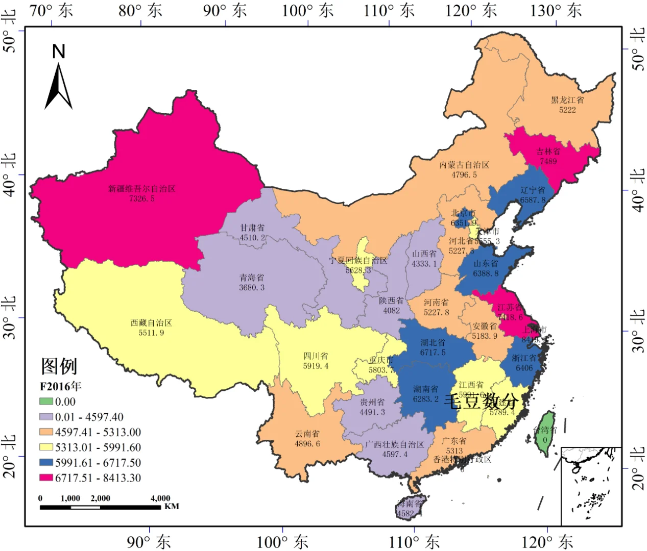 我国不同区域秋收粮食作物单位面积产量数据
