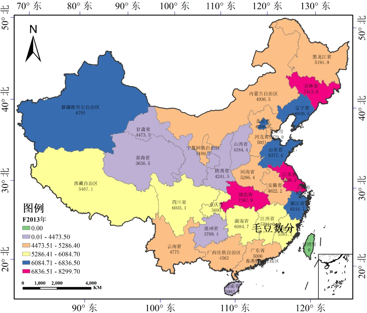 我国不同区域秋收粮食作物单位面积产量数据