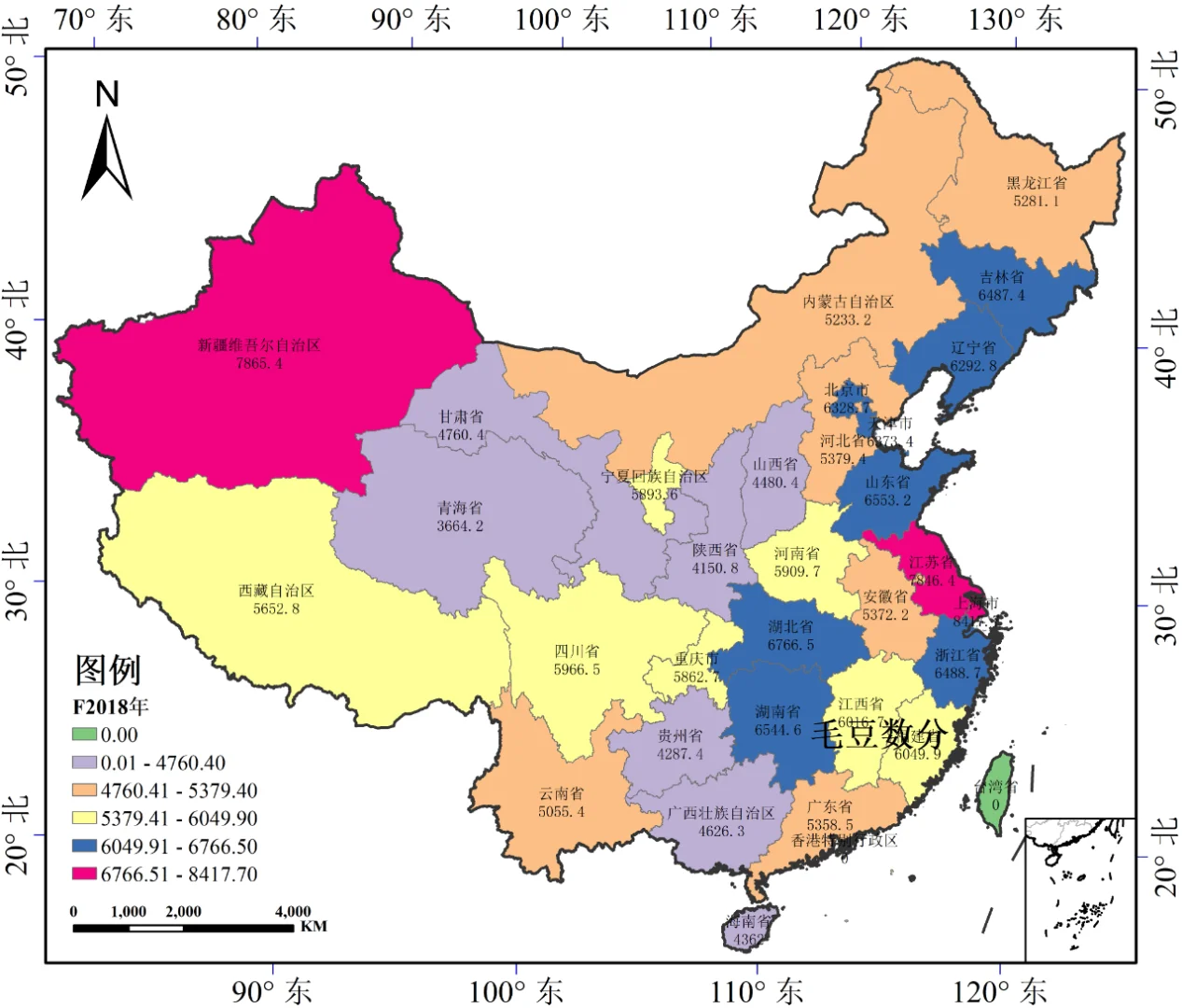 我国不同区域秋收粮食作物单位面积产量数据