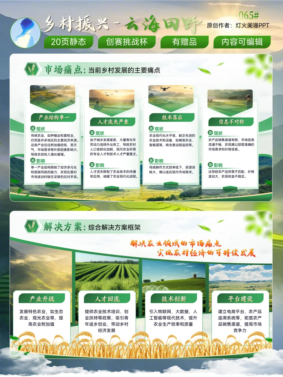 乡村振兴PPT模版太宝藏了吧，创赛助农项目