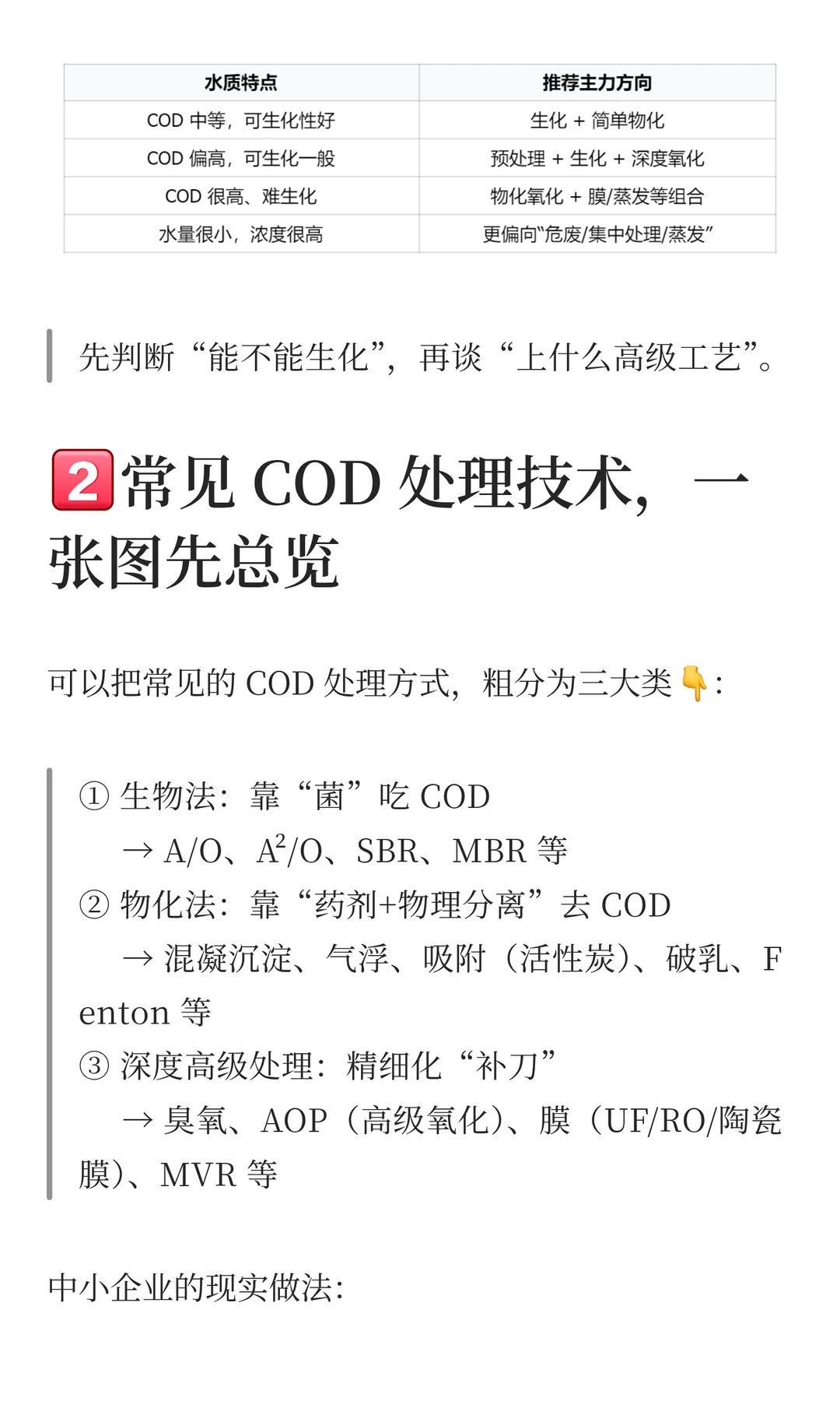 处理COD的技术这么多，哪种适合中小企业？