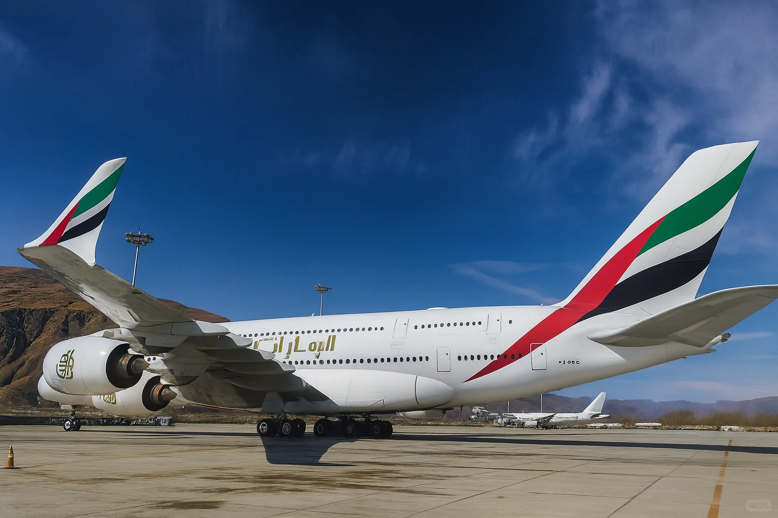 拉萨机场内场拍摄两架阿联酋航空A380