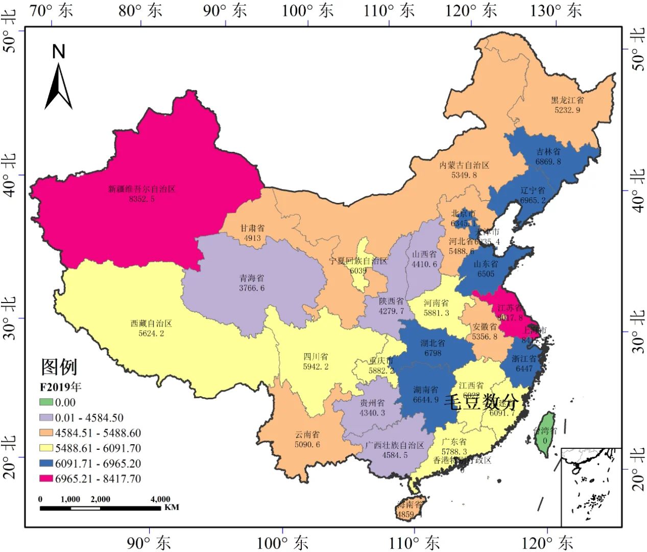 我国不同区域秋收粮食作物单位面积产量数据