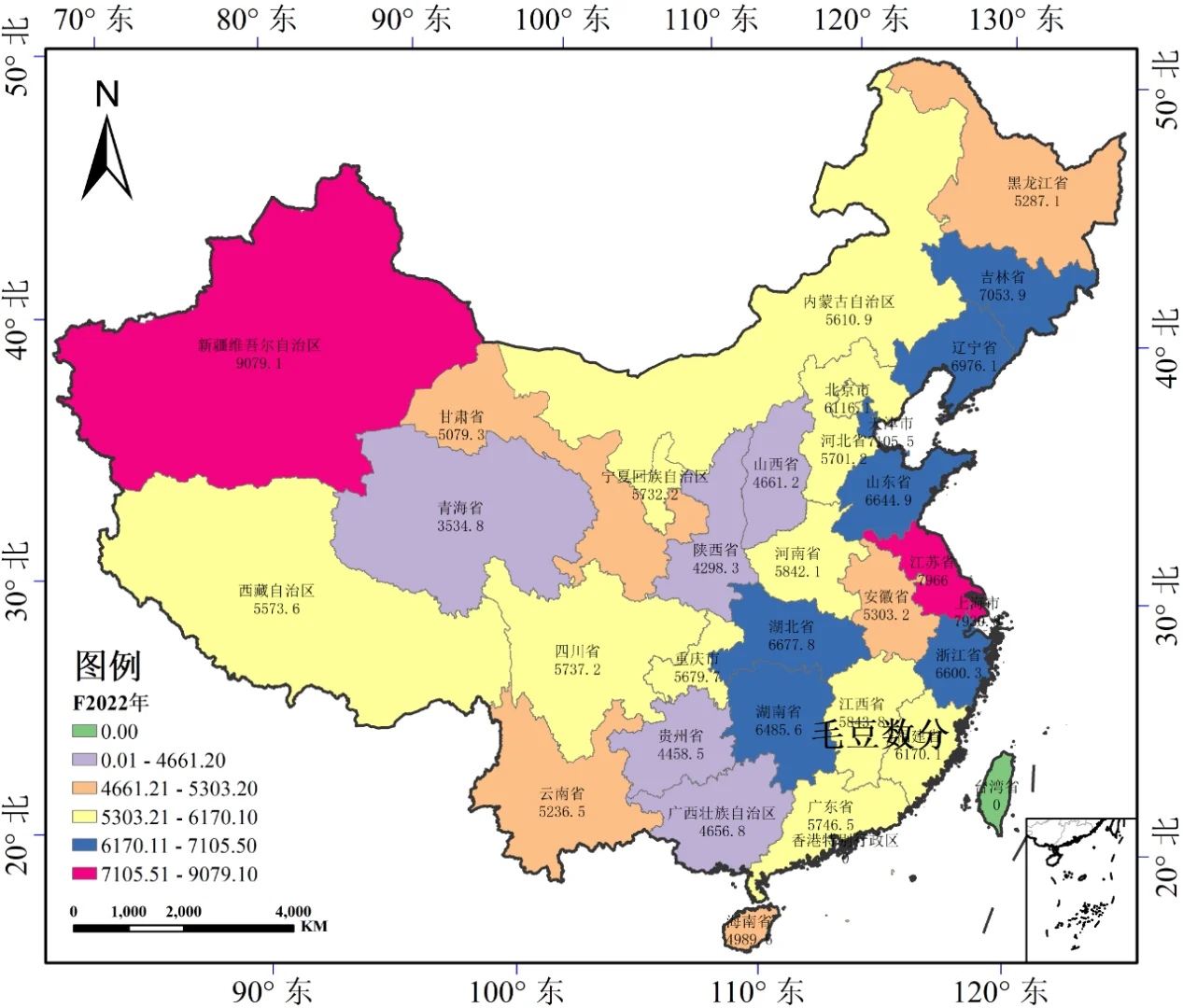 我国不同区域秋收粮食作物单位面积产量数据
