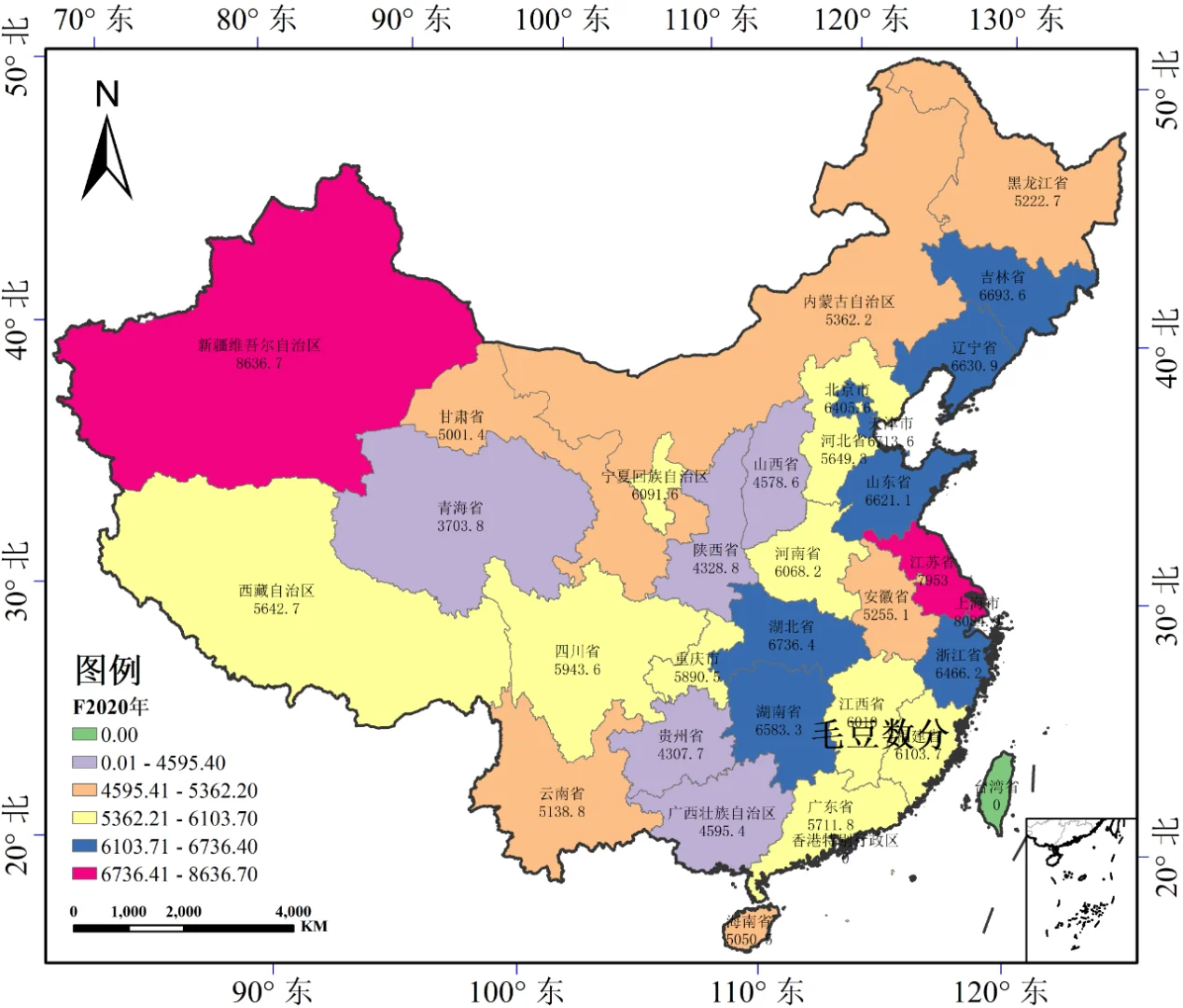 我国不同区域秋收粮食作物单位面积产量数据