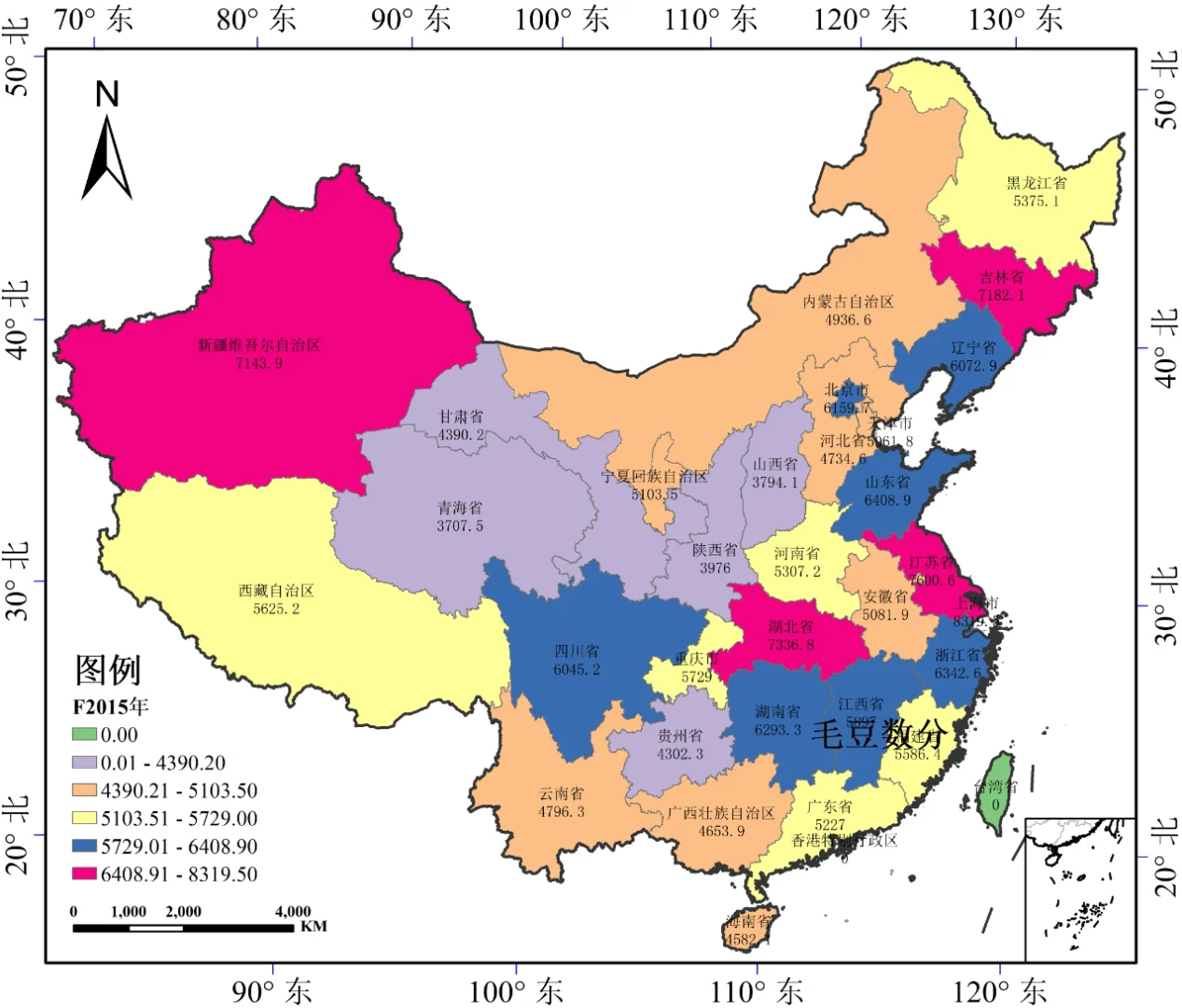我国不同区域秋收粮食作物单位面积产量数据