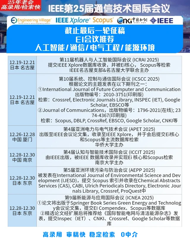 12月最后一轮征稿｜EI学术会议