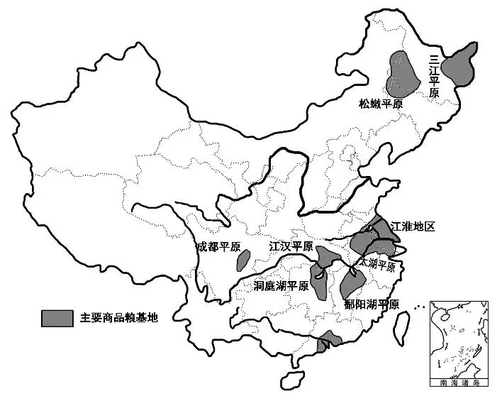 国内主要粮食作物和经济作物分布图