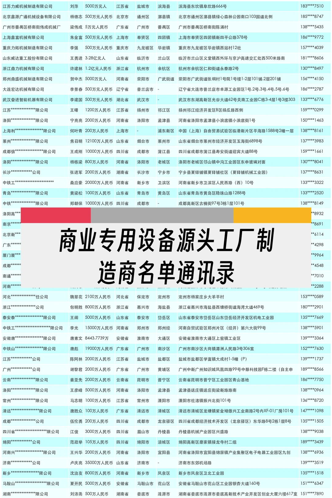 商业专用设备源头工厂制造商名单通讯录