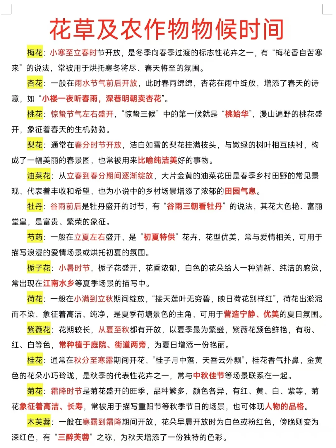 写小说时必须要知道的农作物物候时间