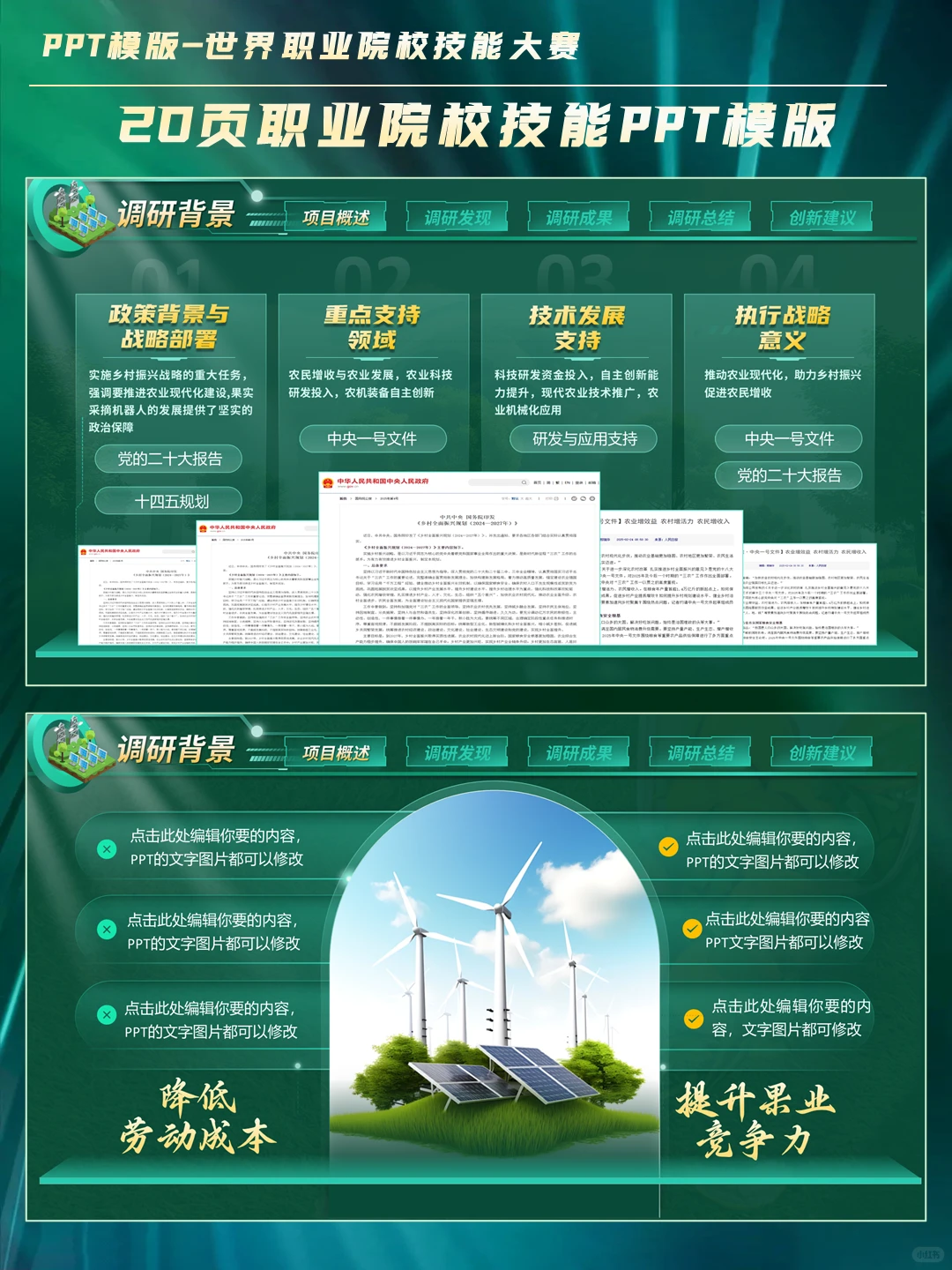 创赛绿色科技风碳中和PPT模板，绝绝子！