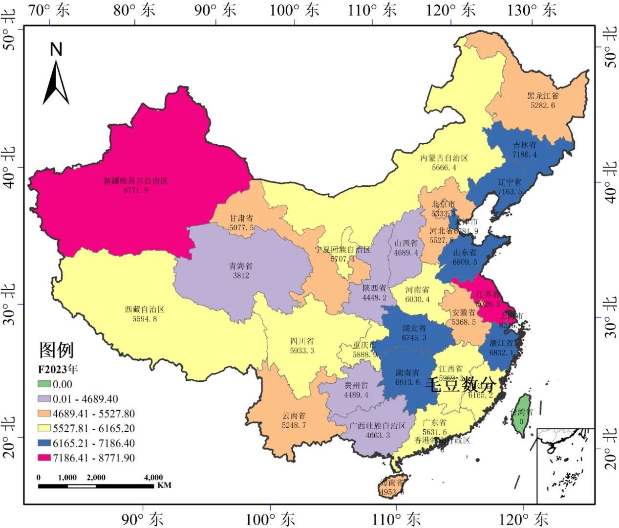 我国不同区域秋收粮食作物单位面积产量数据