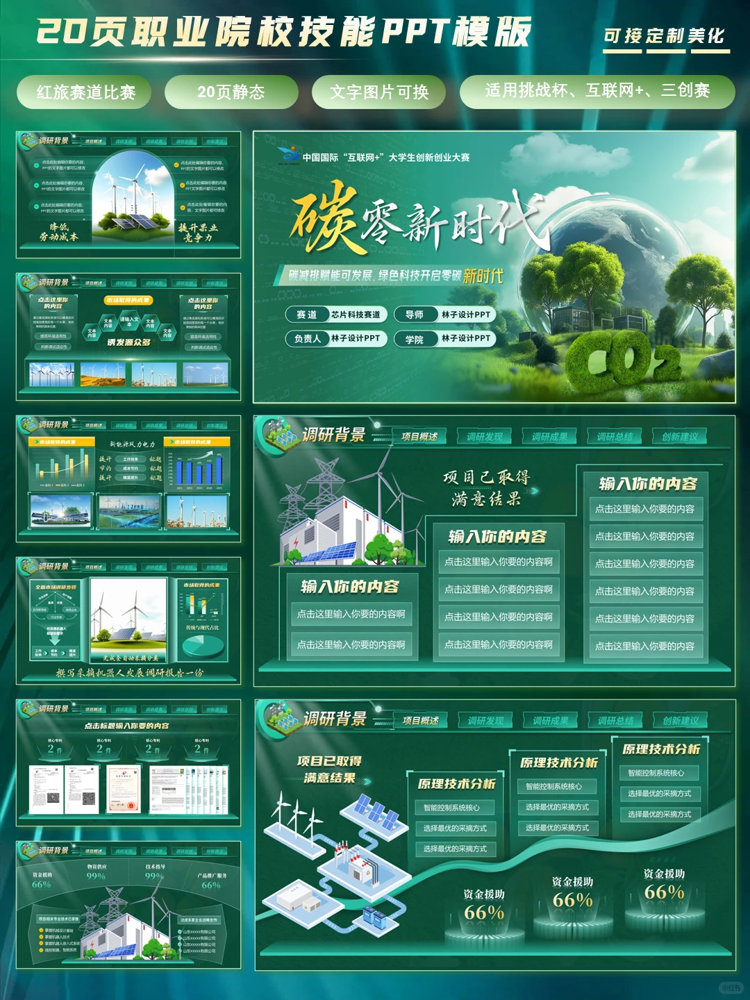 创赛绿色科技风碳中和PPT模板，绝绝子！