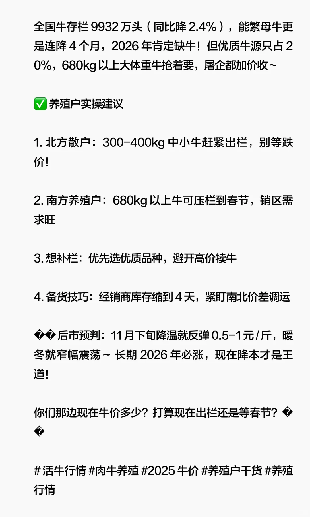 2025牛价最新行情！存栏连降6季度