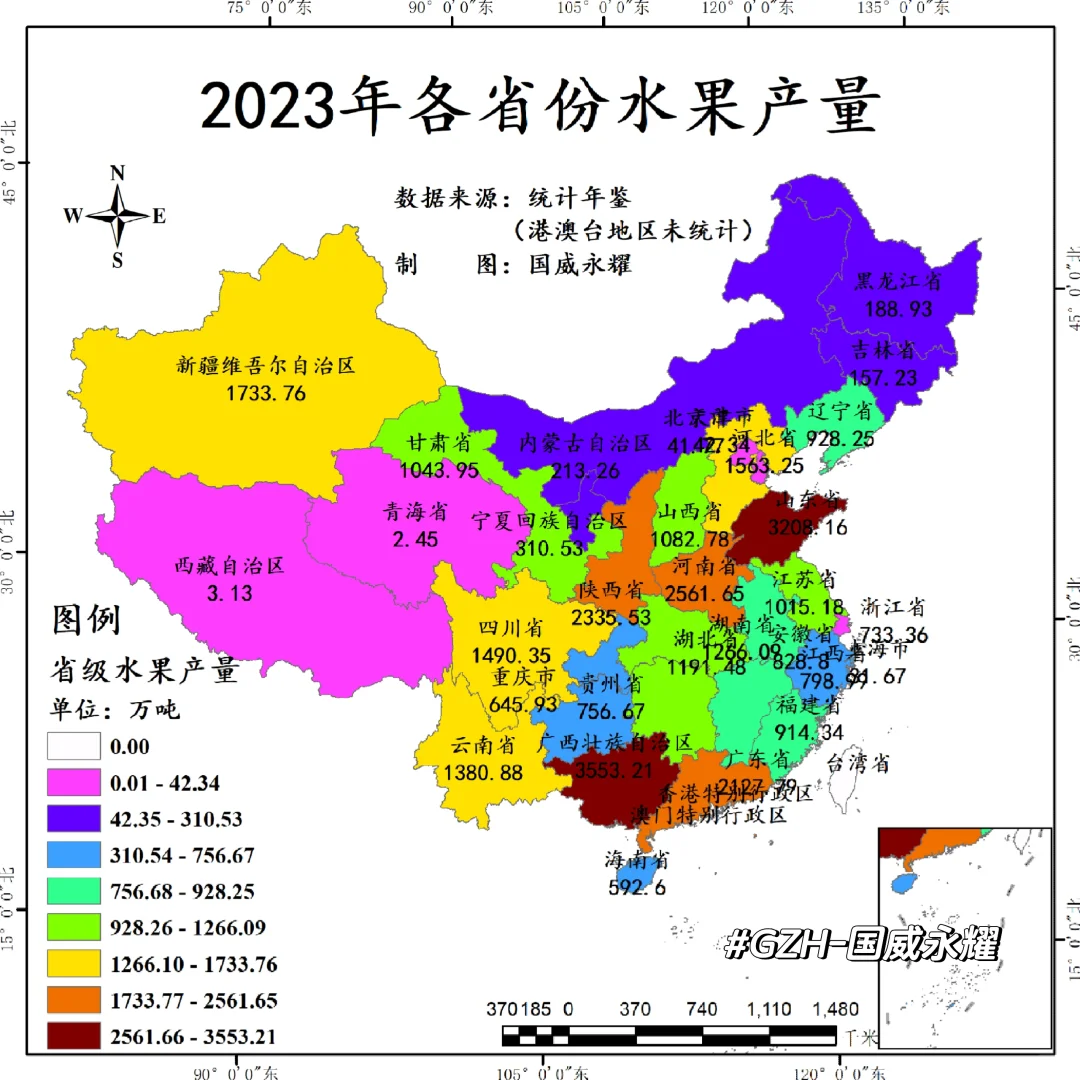 2003-2023年各省份水果产量(万吨)