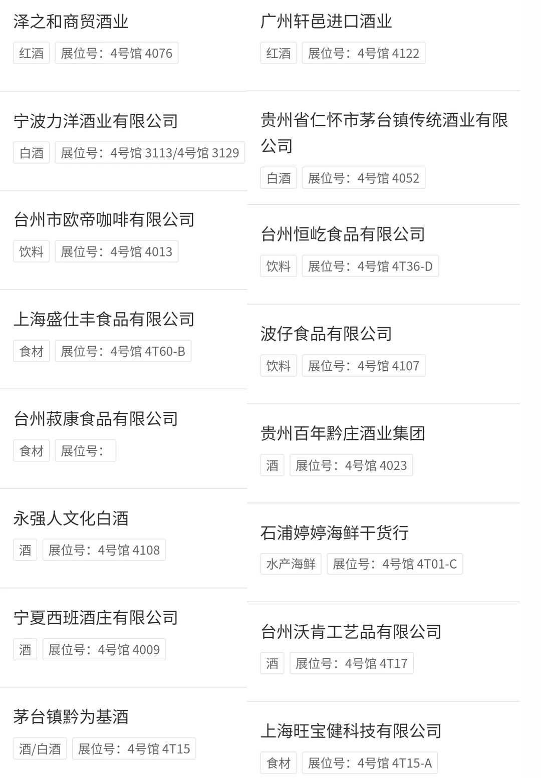 浙江台州食材及酒水展【展商名单】公布啦！