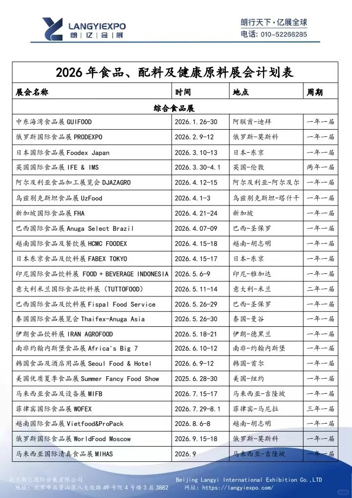26年全球食品展计划表