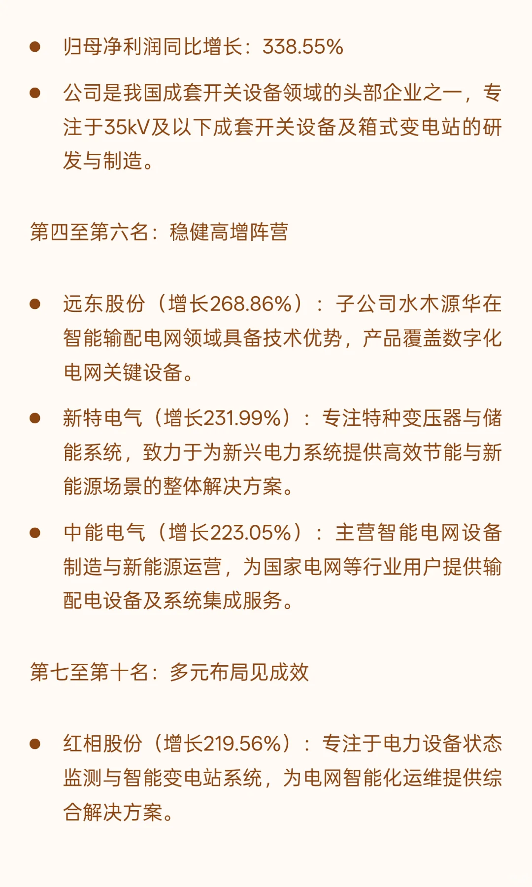 电网设备概念，（三季报）最好的10家公司（