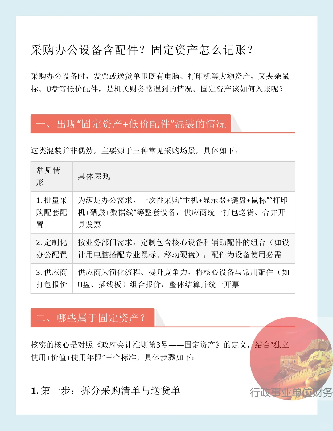 采购办公设备含配件？固定资产怎么记账？