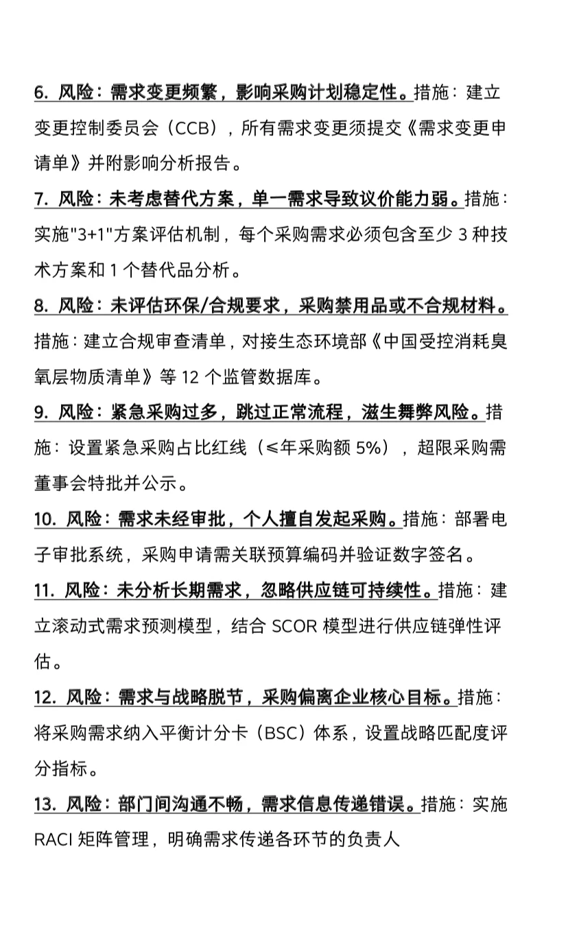 采购流程100个风险点及应对措施