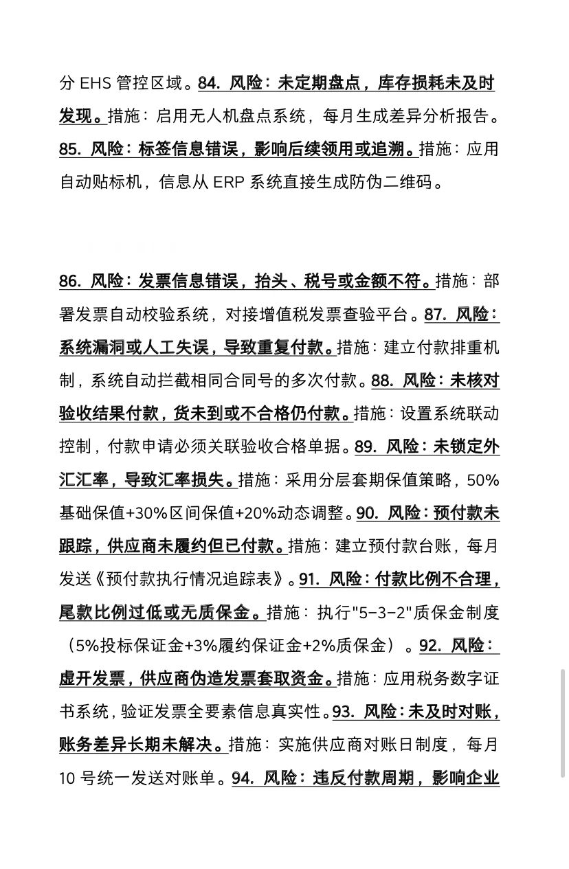 采购流程100个风险点及应对措施