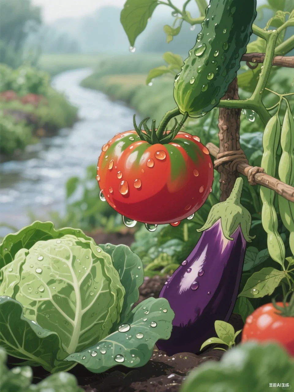 ? 层叠绿意间，晨露在果蔬上跳舞 