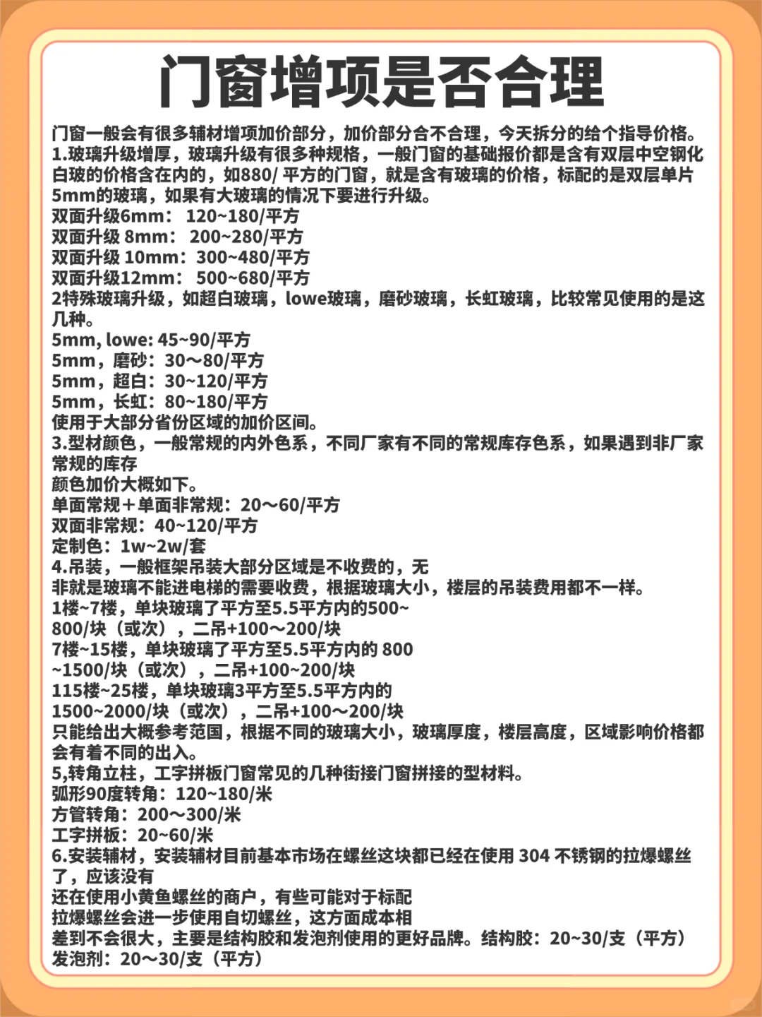 门窗增项加价表，你的合理吗？
