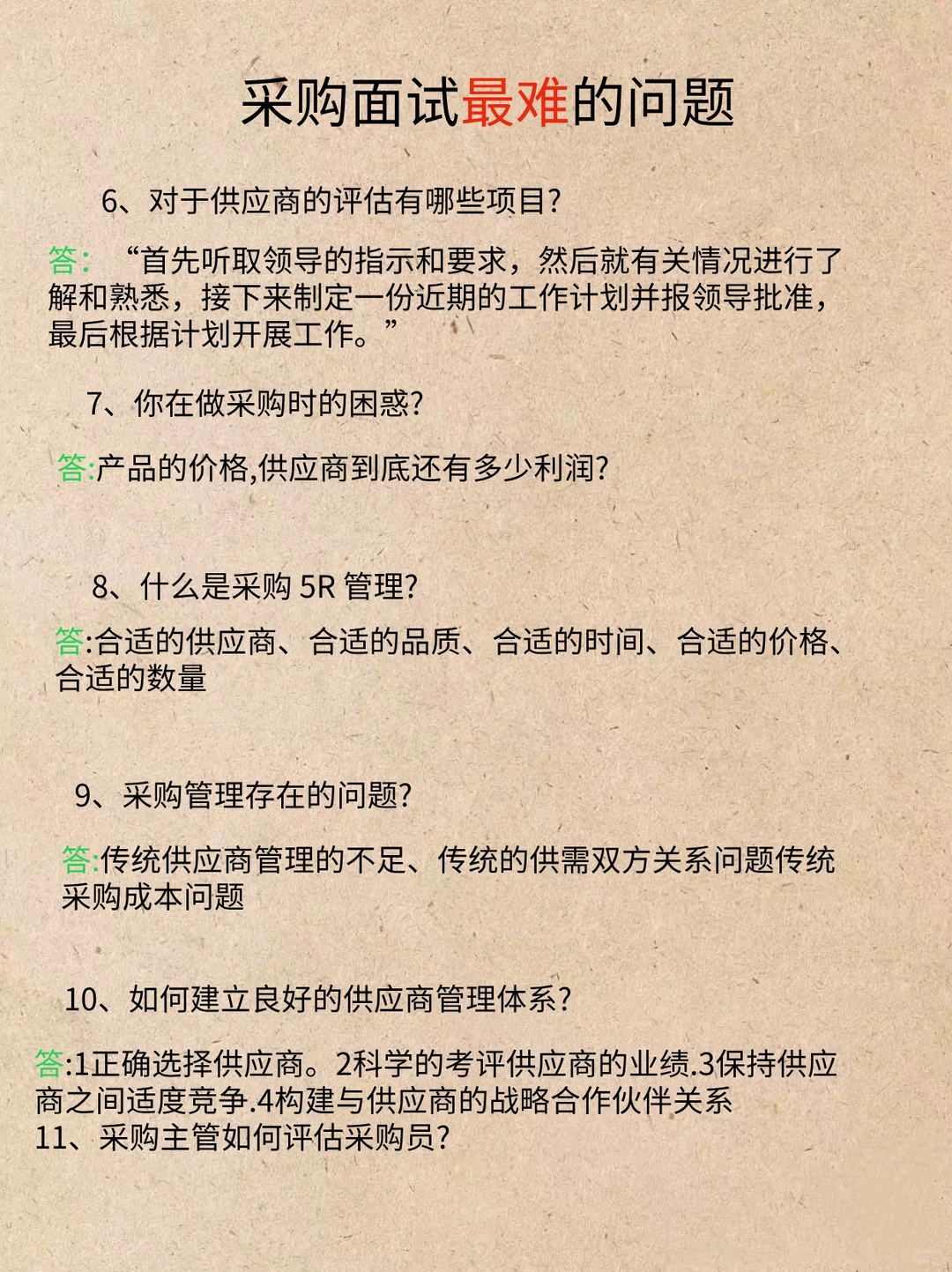 能答对其中5个以上的采购工资已经上万了