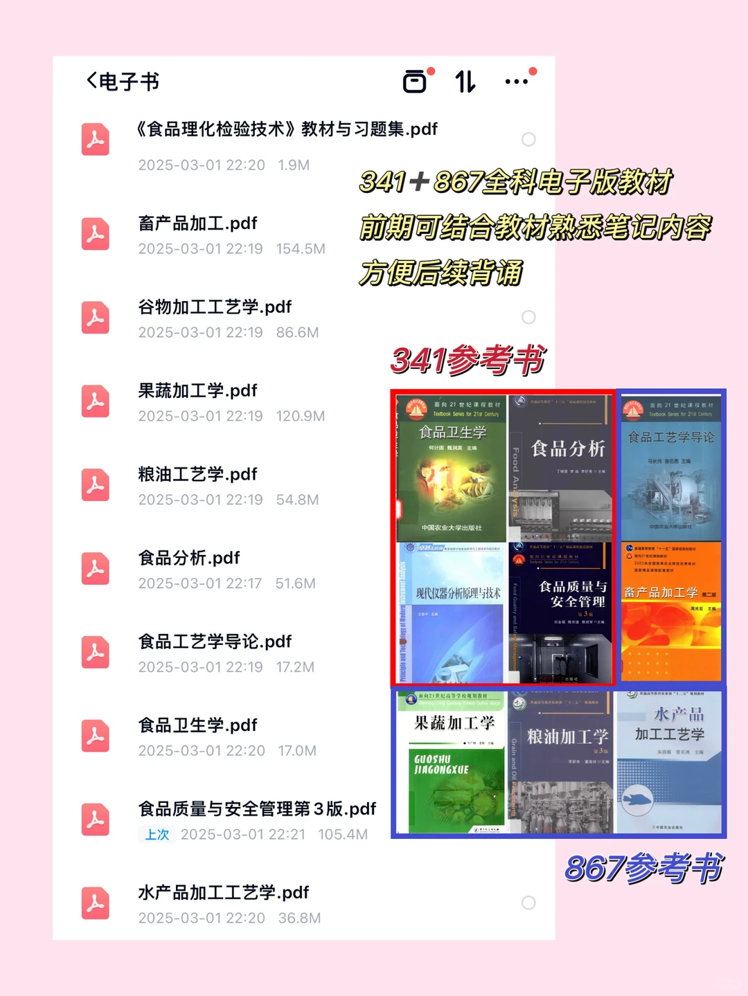 中农食品考研|食加/营养341➕867参考书?