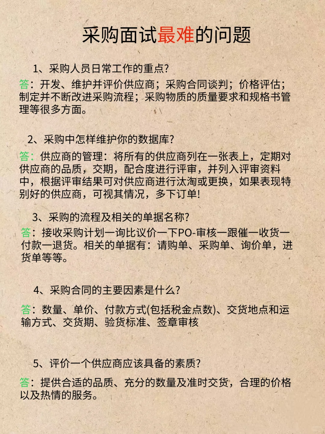 能答对其中5个以上的采购工资已经上万了