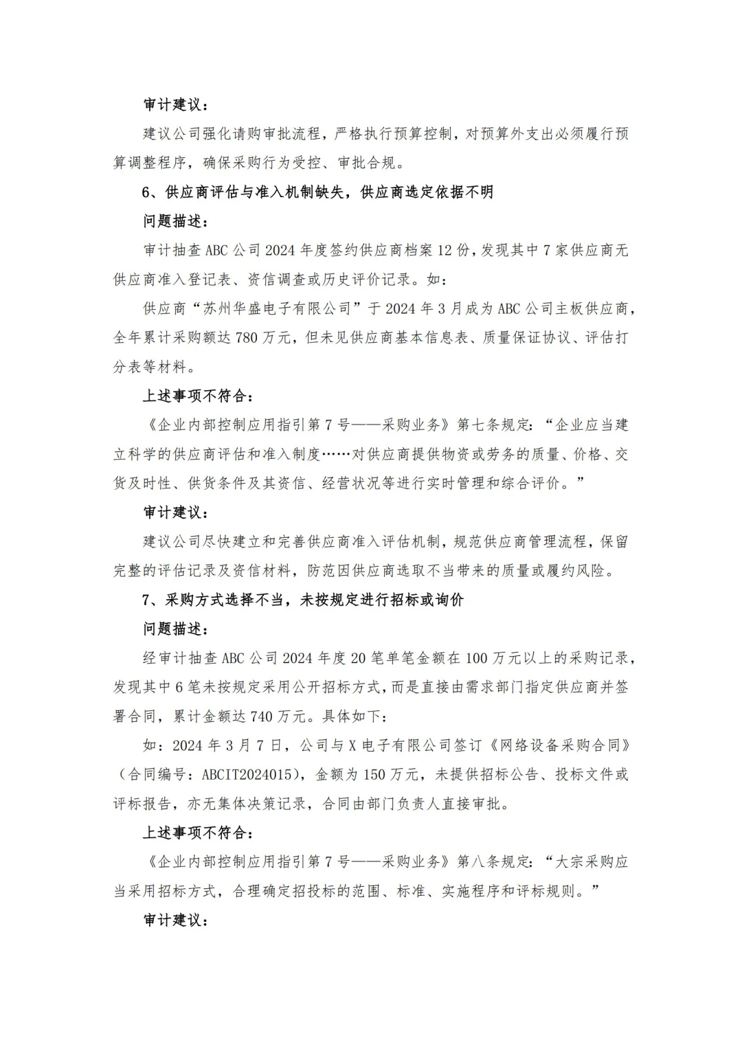 【审计问题参考】-采购管理方面